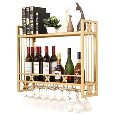 Imagem de Prateleiras de vinho rústicas montadas na parede com suporte de vidro de 6 hastes, prateleiras flutuantes de metal para pendurar para vinho, sala de estar, sala de estar, cozinha, prateleira/#1/60 cm