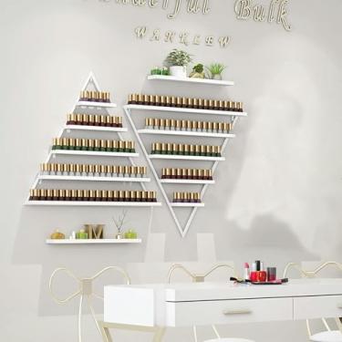 Imagem de ZDJZMGZ Rack de exibição de esmalte de unha montado na parede, suporte triangular de armazenamento de garrafa para salão de beleza - combinação de bordas de prateleira flutuante para organizador de