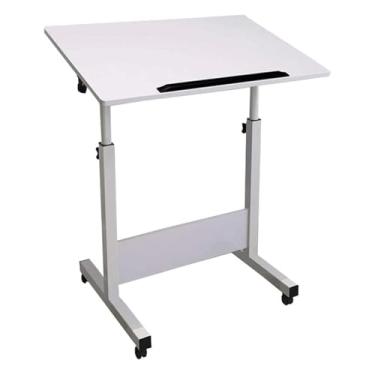 Imagem de Mesa de laptop com rodinhas com altura ajustável, 4 rodas, mesa de cabeceira sobre cama, bandeja móvel para laptop, mesa com suporte para sentar com mesa lateral (branco 80 x 50 cm)