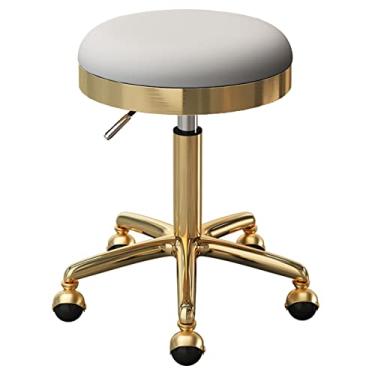 Imagem de BSNANCA Cadeira giratória com rodinhas assento redondo salão de beleza escritório bar bancos com 5 garras e rodas terra, ajustável 47-64 cm (cor: cinza claro) (preto) (cinza claro)