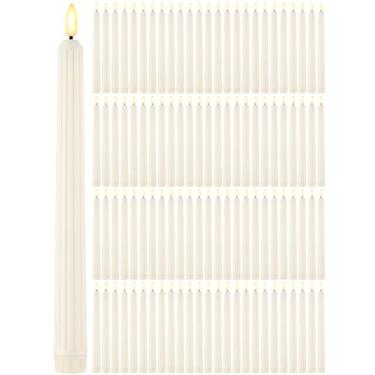 Imagem de Retisee 100 peças de velas afuniladas sem chama de 28 cm, velas de LED a granel operadas por bateria, castiçais de LED cintilantes para decoração de festa de casamento de Halloween, Natal, aniversário