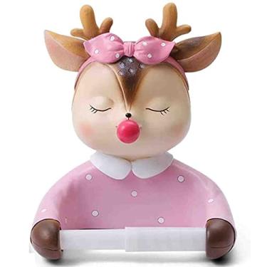 Imagem de Yalych Suporte para toalha de papel higiênico, suporte de rolo de papel de cozinha, cervo fofo, criativo, suporte de toalha de rosto grátis/caixa de lenços rosa