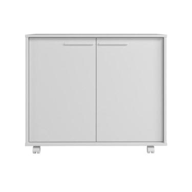 Imagem de Balcão Em Mdp Com 2 Portas 2 Prateleiras E 4 Pés Com Rodízios Brv Móveis Branco