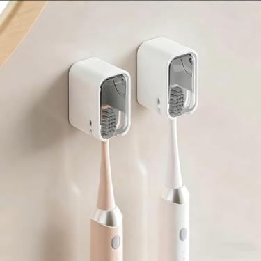 Imagem de Pacote com 2 porta-escovas de dentes, suporte de escova de dentes elétrico montado na parede com capa, design inovador de slot único, para família de chuveiro e viagens (cinza)