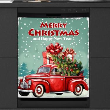 Imagem de Capa de ímã de lava-louças de caminhão de festival de Natal, capas magnéticas para decoração de lava-louças, capa magnética para porta de geladeira, decalque de geladeira para cozinha