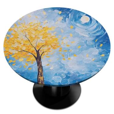 Imagem de hongjinglin Toalha de mesa redonda com borda elástica, vidro olho turco, colorido, toalha de mesa redonda limpa para decoração de cozinha de 114 a 142 cm