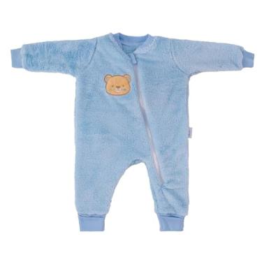 Imagem de MACACAO INFANTIL BABY JOY WEAR MICROFIBRA LISO COM BORDADO LATERAL URSO AZUL P