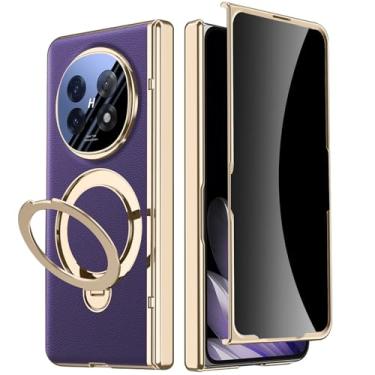 Imagem de YQODSZ Capa magnética para OPPO Find N5 com suporte para câmera, protetor de tela de privacidade integrado, capa protetora fina de couro Magsafe para negócios para OPPO Find N5 roxa