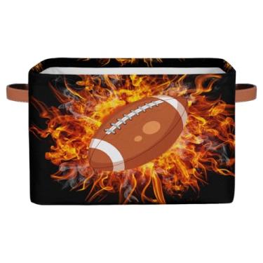 Imagem de Cesta de armazenamento pequena com alças de brinquedo infantil de futebol americano, caixa de armazenamento dobrável de tecido para berçário, sala de estar, quarto, prateleiras, roupas, caixa de