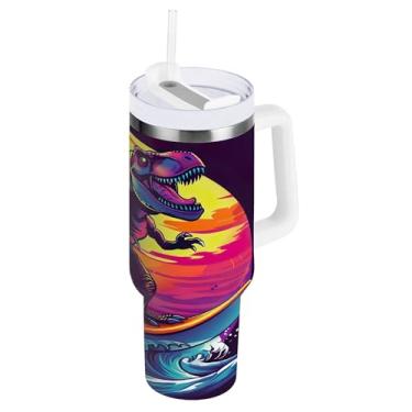 Imagem de xigua Copo vintage com estampa de dragão de 850 g com tampa e canudo, aço inoxidável de vácuo duplo isolado garrafa de água esportiva suporte para copo de café de viagem à prova de vazamento para