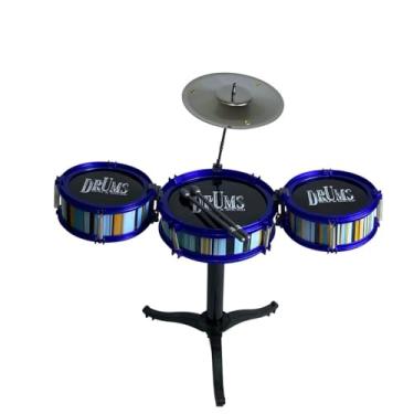 Imagem de Mini Bateria Infantil com 5 Tambores, Plástico e Metal, Vermelha ou Azul, 45x38x19cm, Brinquedo Musical Educativo para Crianças a Partir de 3 Anos