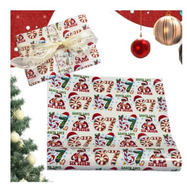 Imagem de 2 peças de papel de embrulho de Natal 67, papel de embrulho de meme, 67 memes engraçados para presente de Natal para adolescentes, 50 x 89 cm, papel de embrulho de Papai Noel 67 meme, exclusivo seis
