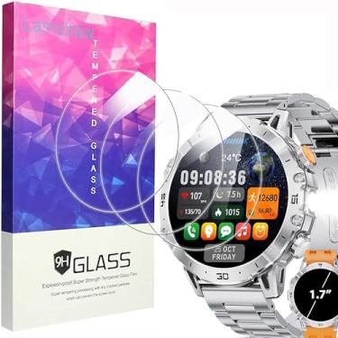 Imagem de Lamshaw Protetor de tela compatível com HIRREO Military Smart Watch, [pacote com 3] Película protetora de tela de vidro temperado 9H compatível com relógio inteligente militar HIRREO EF18 de 1,7