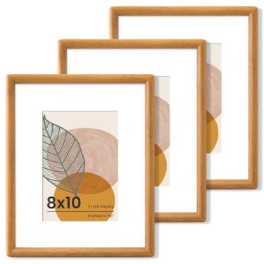 Imagem de Axeman Conjunto de 3 porta-retrato 20 x 25 cm - Moldura de madeira teca maciça 20 x 25 cm com tapete para 13 x 17 cm - Moldura de canto arredondado 20 x 25 cm com vidro temperado para exibição de mesa