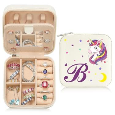 Imagem de Caixa de joias de viagem organizadora para presentes pequena fofa personalizada presente de aniversário natal para filha anel colar brinco caixa organizadora branca letra A-Z