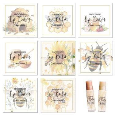 Imagem de CRASPIRE 80 pçs 8 estilos de bálsamo labial autoadesivo Bumblebee etiquetas de bálsamo labial caseiro mel vintage quadrado DIY adesivos para cosméticos batons recipientes presente de Natal aniversário