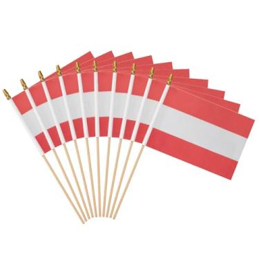 Imagem de Pacote com 12 bandeiras austríacas de mão, 12,7 x 20,3 cm em bastão de madeira, pequenas bandeiras de mão, decoração de festa, desfiles, festivais, celebrações (Áustria, 12,7 x 20,3 cm)
