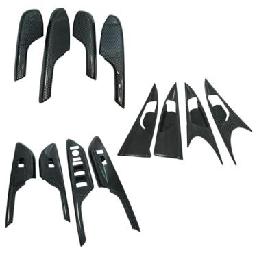 Imagem de YRMST Tampa do painel do interruptor de controle de elevação da janela do apoio de braço do lado da porta interna compatível com Honda Civic 10ª geração 2016-2021 ABS estilo fibra de carbono (12 peças