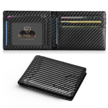 Imagem de Carteira RUNBOX para homens de couro fino com duas dobras com bloqueio