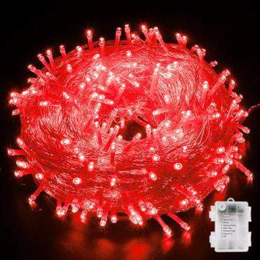 Imagem de YUANHUYUOU Luzes de corda de Natal, 10 m, 80 LED, luzes de fadas operadas por bateria, luzes de corda de LED à prova d'água para decoração interna e externa, jardim, festa, Natal (vermelho)