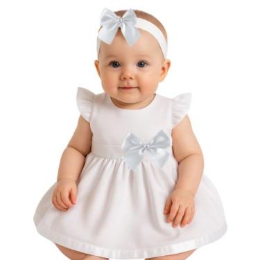 Imagem de Vestido Bebê Menina Princesa Luxo com Faixa Tiara Microfibra Festas - 
