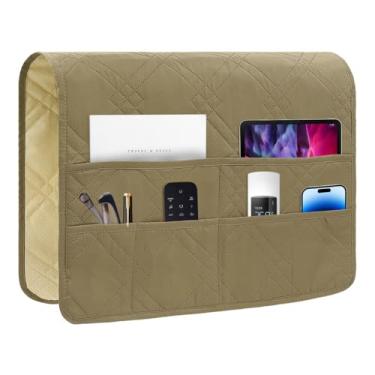 Imagem de HADEEONG Organizador de apoio de braço para sofá, suporte de cabeceira com 6 bolsos, suporte de poltrona antiderrapante, organizador de apoio de braço para controle remoto de TV, revista, celular