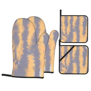 Imagem de Conjunto de luvas de cozimento de cozinha tingidas com suporte de tampa, luvas de forno resistentes ao calor para lidar com panelas quentes, grelhar, churrascos, kit de 4 peças.