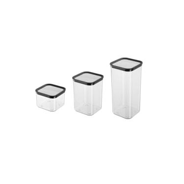 Imagem de Conjunto 3 Potes Herméticos, Plástico PP sem BPA, Tampa com Vedação em Silicone, Transparente com Tampa Preta, 500ml/1000ml/1700ml, Empilhável, Resistente a Micro-ondas e Freezer