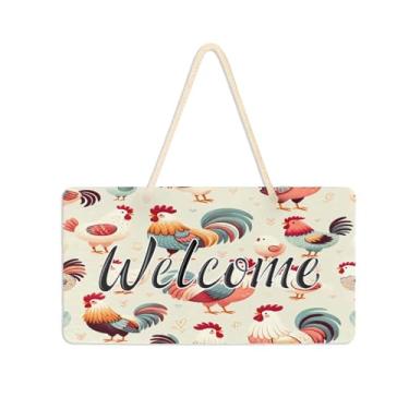 Imagem de Burbuja Placa de boas-vindas de galos fofos para porta da frente, placa de boas-vindas de PVC para decoração de férias de casa de fazenda, 15 x 28 cm