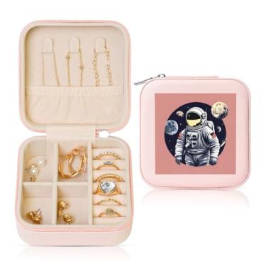 Imagem de Astronauta na Lua 1 caixa de joias quadrada estampada estojo de armazenamento portátil para anéis femininos brincos colares