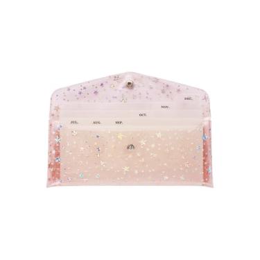 Imagem de Mogoostry Carteira de envelopes de dinheiro rosa glitter PVC estrela decoração porta-dinheiro com 6 peças divisórias de bolso e adesivos de aba para planejador de contas, organizador de orçamento