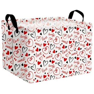 Imagem de MYFLOCY Cesta grande para o dia dos namorados, caixa de armazenamento em forma de coração, caixas de armazenamento de tecido, organizador de brinquedos dobráveis com alças para decoração de quarto