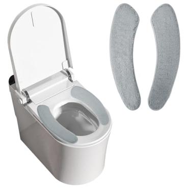 Imagem de Bagentry Aquecedor de almofada de assento de vaso sanitário alongado de flanela, capas de assento de vaso sanitário acolchoadas macias com tampa lavável almofada acolchoada com adesivo reutilizável de