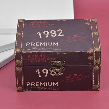 Imagem de Ymiko Baú de Tesouro de Madeira Rústica para Armazenamento de Joias e Decoração de Casa, Ideia Exclusiva de Presente e Adereço de Foto, Organizador de Acessórios de Mesa (Modelo 2208A-03-1982)