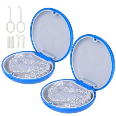 Imagem de Pacote com 2 capas retentoras finas, compatível com Invisalign, capa protetora de boca, linda capa retentora ortodôntica com ferramenta de remoção de retentor e escova, azul Klein