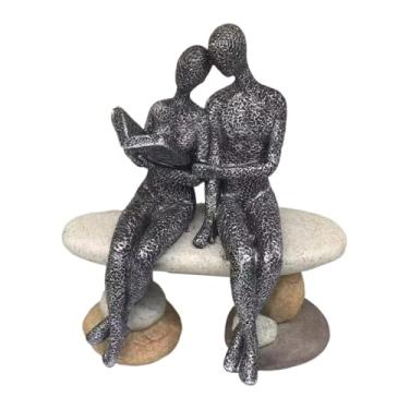 Imagem de Bothyi Estátua de Casal Lendo, Figura Pensante, Decoração Romântica Única para Casa, Escultura em Resina para Marido e, Ideal para Festas e Armários, Preto Bege