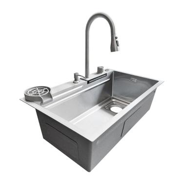 Imagem de Cuba De Cozinha Smart Prata Aço Inox Com Torneira E Cascata
