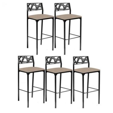 Imagem de Kit 5 banquetas Luiza  suede bege-Gat Magaine - GAT MAGAZINE