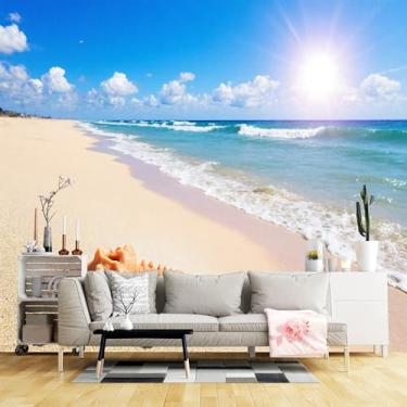 Imagem de Murais de parede de tamanho personalizado, tela autoadesiva de praia iluminada pelo sol (sem PVC) Papel de parede grande removível para sala de estar, quarto, escritório