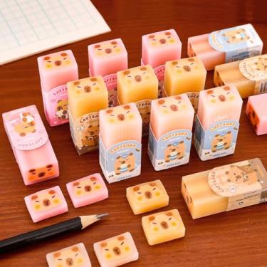 Imagem de 3 peças de borrachas fofas de capibara de desenhos animados Kawaii, borrachas 3D, apagadores de lápis para mulheres, material de escritório, pequenos presentes, cores aleatórias (4,6 x 2,1 x 1,5 cm)