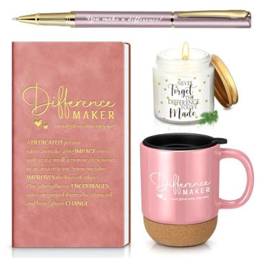 Imagem de 4 peças de presentes para mulheres e homens, professores, funcionários, presente de agradecimento para colega de trabalho, treinador, criador de diferenças, caneca, caderno, vela perfumada, caneta