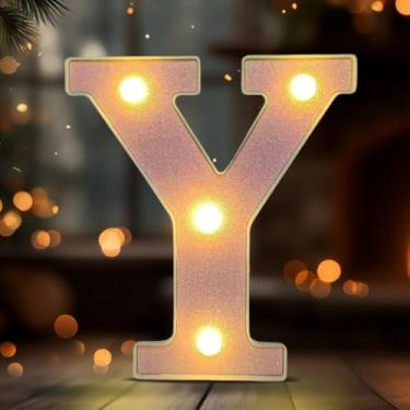 Imagem de Letreiro de LED com letra Y iluminado, letra alfabeto iluminado para decoração de casa, decorações de festa de casamento de aniversário - Y rosa