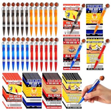 Imagem de Sayglossy 24 conjuntos de cartões de dia dos namorados para crianças com canetas de basquete, cartões temáticos de basquete, canetas esferográficas esportivas, presentes, troca de lembrancinhas de