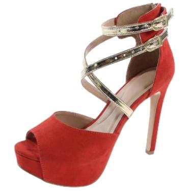 Imagem de Sandália Re&Ton Meia Pata Salto Alto Fino Feminina MP23 (Vermelho, BR, Adulto, Numérico, 36)