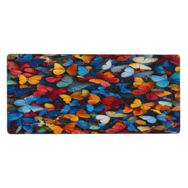 Imagem de Tapete de mouse retrô com pintura de borboleta de flor grande, impermeável, protetor de mesa estendido para computador, base de borracha antiderrapante para escritório, computador, teclado, laptop e