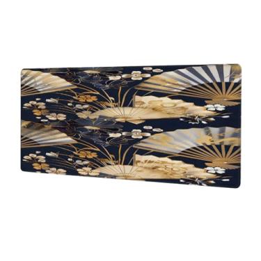 Imagem de Grande ventilador étnico flor japonesa mouse pad impermeável computador protetor de mesa tapete antiderrapante base de borracha mousepad para escritório, computador, teclado, laptop e mesa de casa