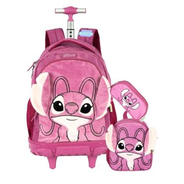 Imagem de Kit Lilo Stitch Mochila Rodas + Lancheira + Estojo Pelúcia