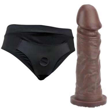 Imagem de Kit Com Cinta peniana Cintaralho Calcinta Estilo Cueca Splex Strap On Confortável Tamanho P Ao GG +Pênis De Borracha Realístico Prótese de Silicone Dildo Consolo Capa Peniana Brinquedo Adulto Feminino Masculino Penis Macio Grande vários Tamanhos (PROTESE:15X4,5 CHOCOLATE, TAMANHO CALCINTA:P)