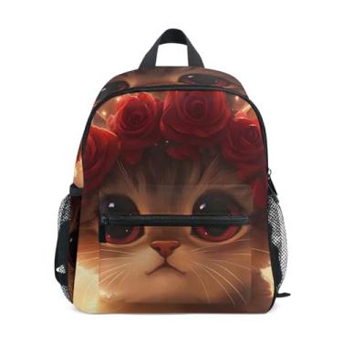 Imagem de Cute Cat Flowers Crown Funny Simple Modern Toddler Backpack Kids School Backpack for Girls with Front Pocket, Safety Whistle for Ages 3-8
