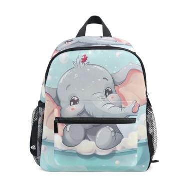 Imagem de Cute Naughty Elephant Toddler Mini Backpack with Whistle, 2 Bottle Pockets, Lightweight, Kindergarten Backpack 10x4x12 In, for Ages 3-8